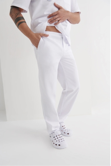 Pantalón Sanitario con Botón unisex blanco 4558