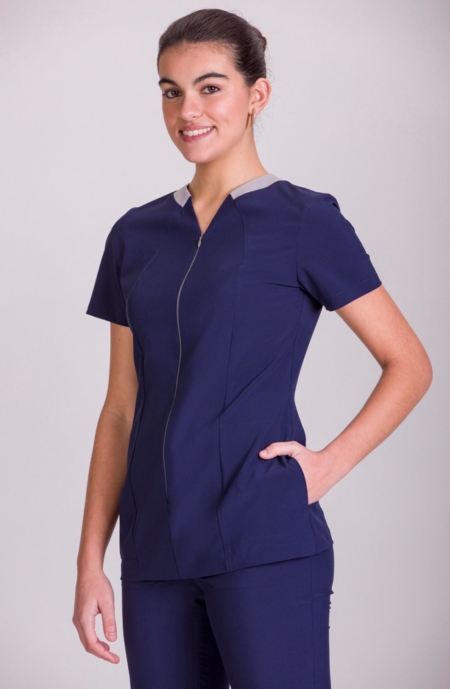 casaca mujer manga corta bicolor microfibra azul stretch norvil crisan